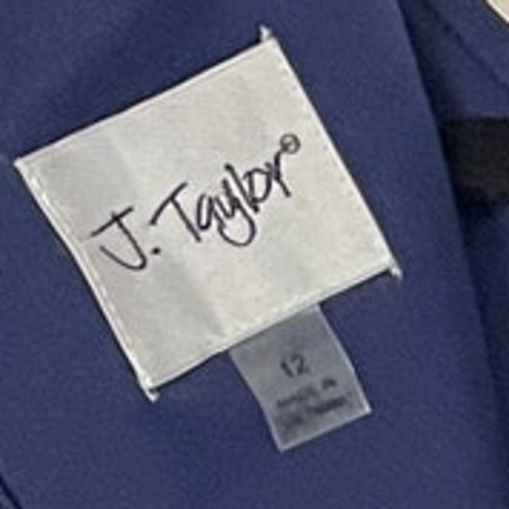 NWT J. Taylor Dress Size 12 Dark Blue Sparkle Formal Cape Evening Crew Neckline - Picture 3 of 13